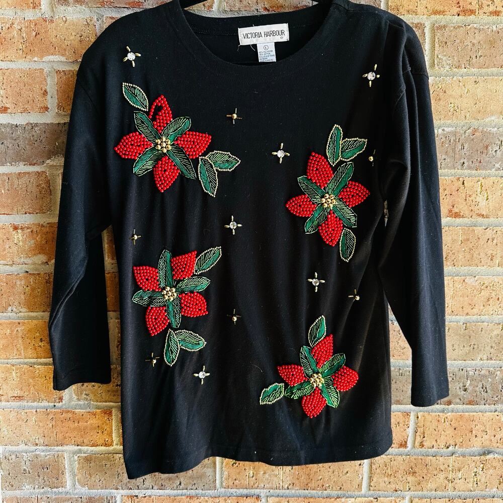 Victoria Harbour Christmas Holly Flower Blouse